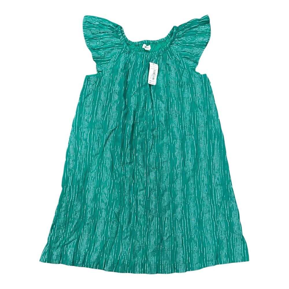 Gymboree Girls Dress Baby doll Green Silver Metallic striped L 10-12 Peasant NWT